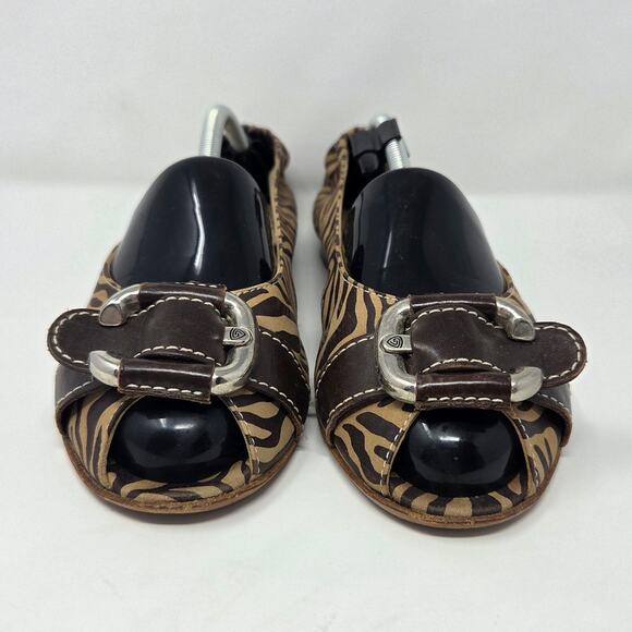 AGL Attilio Giusti Leombruni Shoes Womens Size 39 US 8.5 Peep Toe Flats Animal - Picture 2 of 16